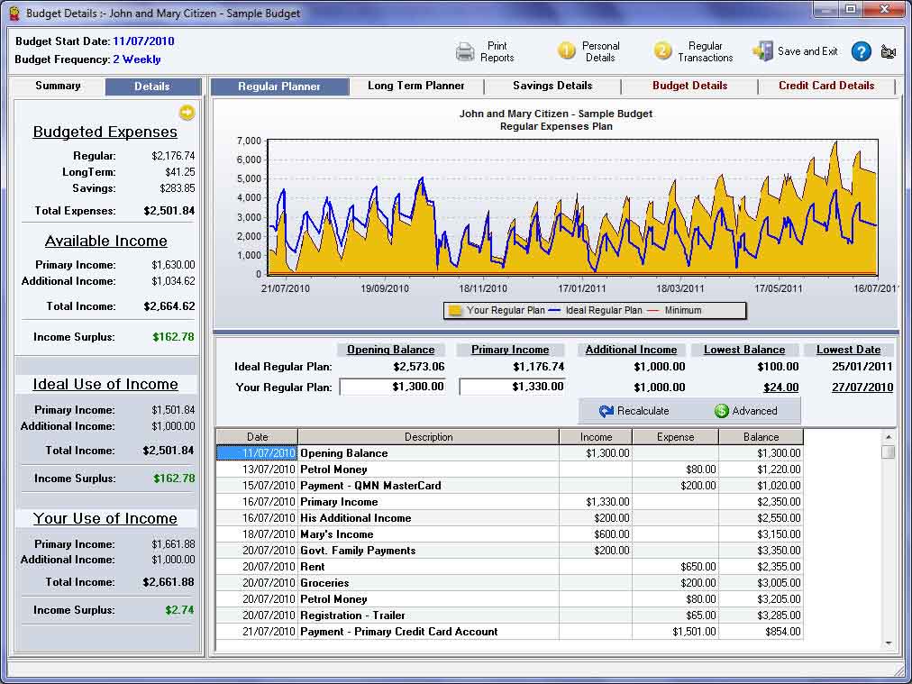 Simply Budgets Regular Expenses Planner